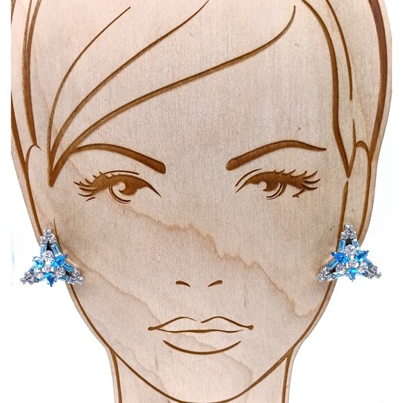 Crystal Glam Sparkling Blue Earrings with Prong Set Clear and Pastel Baguette - Picture 1 of 4